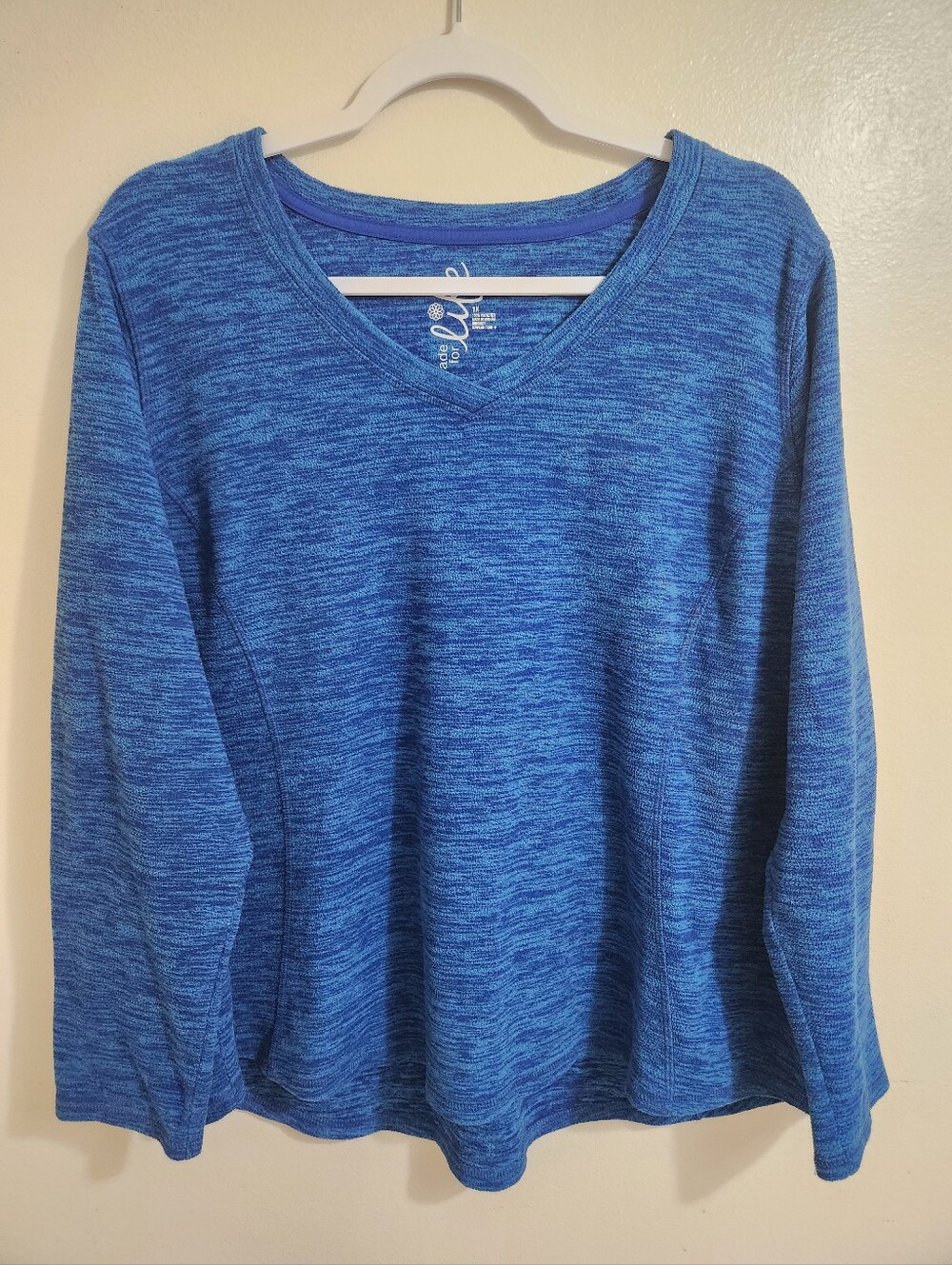 made for life Blue Heathered V-Neck Long Sleeve Top